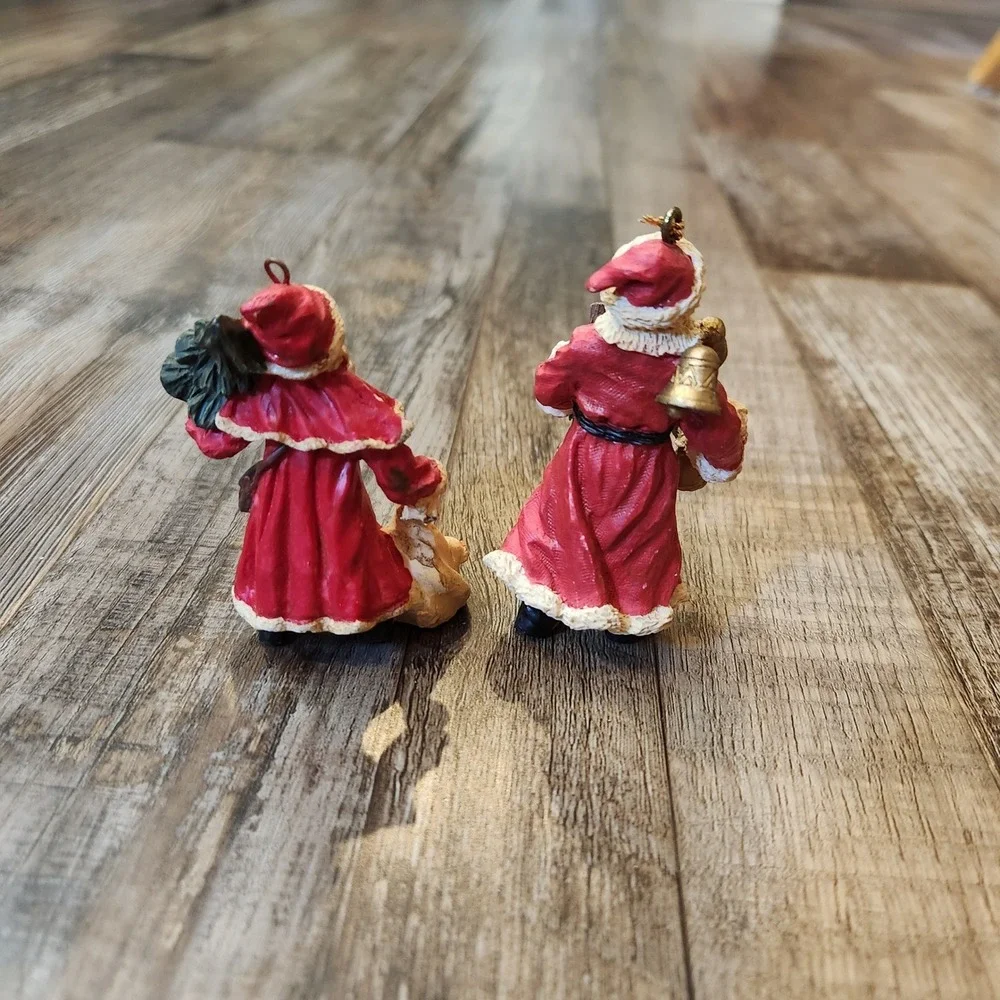 Vintage Style Santa Claus Ornaments Set‎ of 2 Father Christmas Red Gold 3.5 Inch